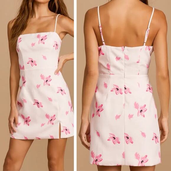 Lulus Impromptu Party Mini Dress LARGE White Floral Square Neck Summer Feminine - Picture 1 of 14